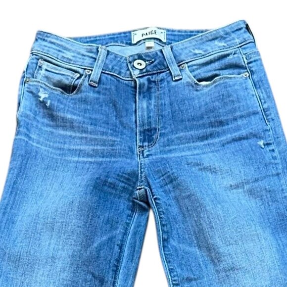 PAIGE Genevieve Flare North Star Distressed Wide Leg High Rise Denim Jeans 25 - Picture 2 of 7